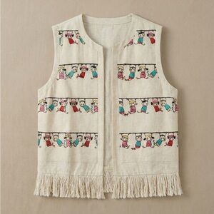 Embroidered Fringe Vest with Playful Design